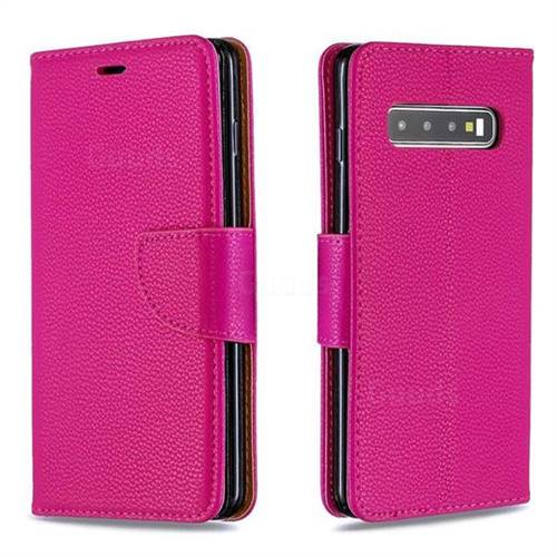 Classic Luxury Litchi Leather Phone Wallet Case for Samsung Galaxy S10 (6.1 inch) - Rose