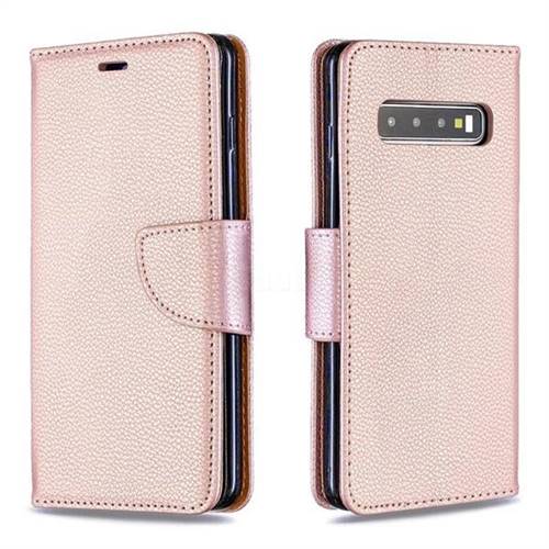 Classic Luxury Litchi Leather Phone Wallet Case for Samsung Galaxy S10 (6.1 inch) - Golden