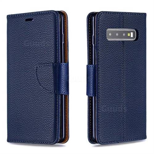 Classic Luxury Litchi Leather Phone Wallet Case for Samsung Galaxy S10 (6.1 inch) - Blue