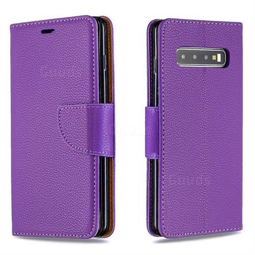 Classic Luxury Litchi Leather Phone Wallet Case for Samsung Galaxy S10 (6.1 inch) - Purple