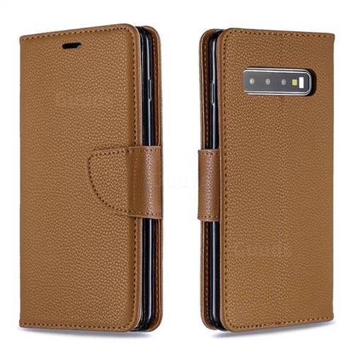 Classic Luxury Litchi Leather Phone Wallet Case for Samsung Galaxy S10 (6.1 inch) - Brown