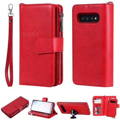 Retro Luxury Multifunction Zipper Leather Phone Wallet for Samsung Galaxy S10 (6.1 inch) - Red
