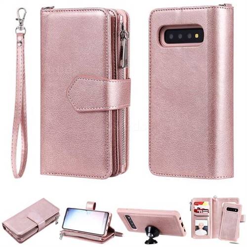 Retro Luxury Multifunction Zipper Leather Phone Wallet for Samsung Galaxy S10 (6.1 inch) - Rose Gold