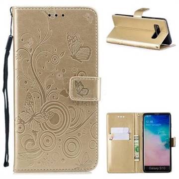 Intricate Embossing Butterfly Circle Leather Wallet Case for Samsung Galaxy S10 (6.1 inch) - Champagne