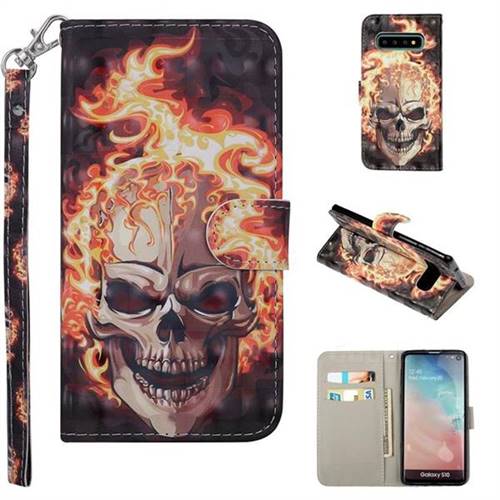 Flame Skull 3D Painted Leather Phone Wallet Case Cover for Samsung Galaxy S10 (6.1 inch)