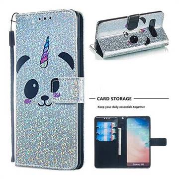 Panda Unicorn Sequins Painted Leather Wallet Case for Samsung Galaxy S10 (6.1 inch)