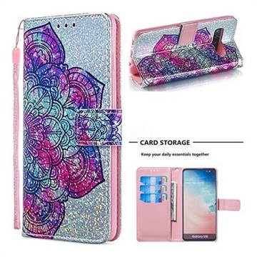 Glutinous Flower Sequins Painted Leather Wallet Case for Samsung Galaxy S10 (6.1 inch)
