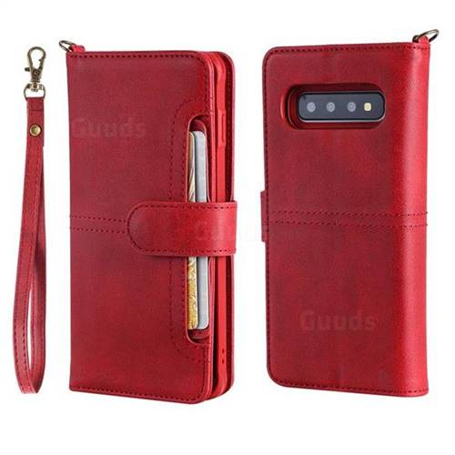 Retro Multi-functional Detachable Leather Wallet Phone Case for Samsung Galaxy S10 (6.1 inch) - Red
