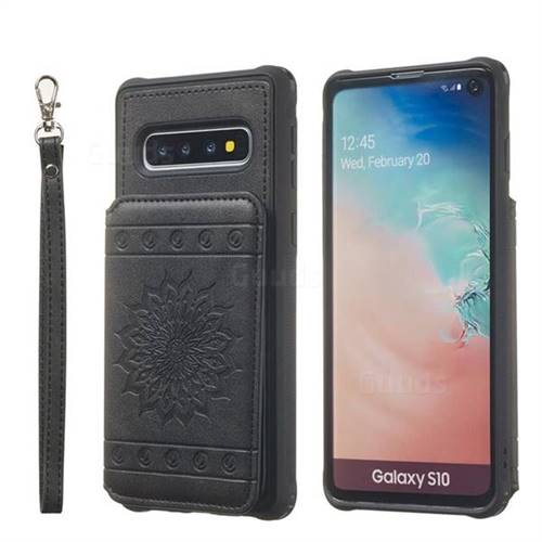 Luxury Embossing Sunflower Multifunction Leather Back Cover for Samsung Galaxy S10 (6.1 inch) - Black