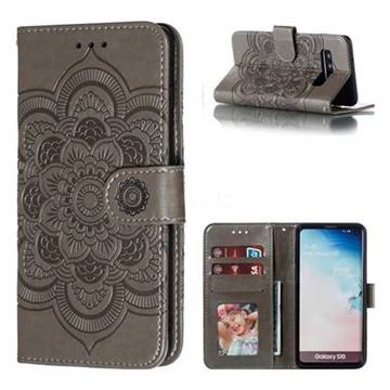 Intricate Embossing Datura Solar Leather Wallet Case for Samsung Galaxy S10 (6.1 inch) - Gray