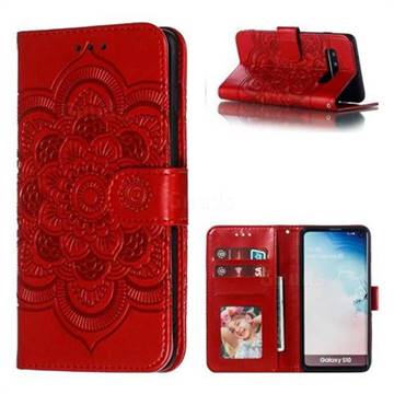 Intricate Embossing Datura Solar Leather Wallet Case for Samsung Galaxy S10 (6.1 inch) - Red