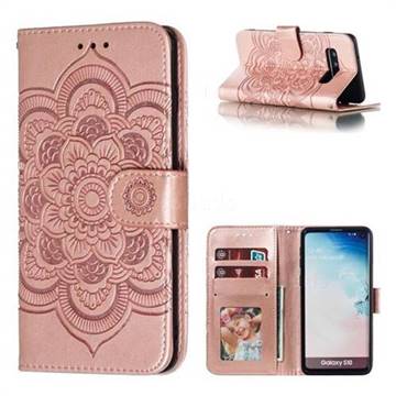 Intricate Embossing Datura Solar Leather Wallet Case for Samsung Galaxy S10 (6.1 inch) - Rose Gold