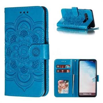 Intricate Embossing Datura Solar Leather Wallet Case for Samsung Galaxy S10 (6.1 inch) - Blue