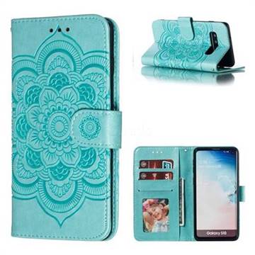 Intricate Embossing Datura Solar Leather Wallet Case for Samsung Galaxy S10 (6.1 inch) - Green