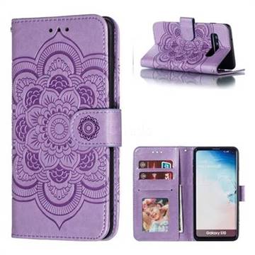 Intricate Embossing Datura Solar Leather Wallet Case for Samsung Galaxy S10 (6.1 inch) - Purple