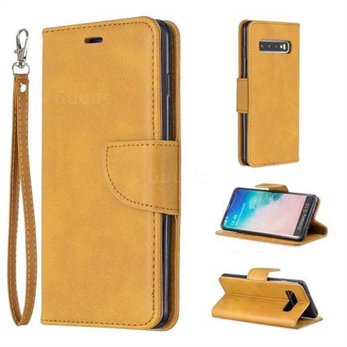 Classic Sheepskin PU Leather Phone Wallet Case for Samsung Galaxy S10 (6.1 inch) - Yellow