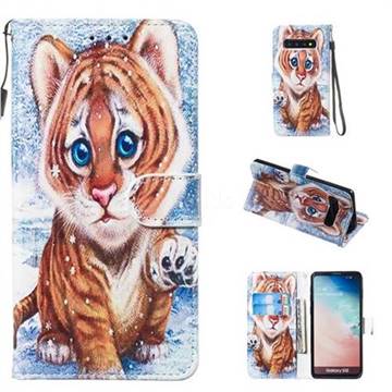Baby Tiger Smooth Leather Phone Wallet Case for Samsung Galaxy S10 (6.1 inch)