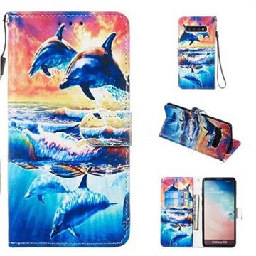 Couple Dolphin Smooth Leather Phone Wallet Case for Samsung Galaxy S10 (6.1 inch)