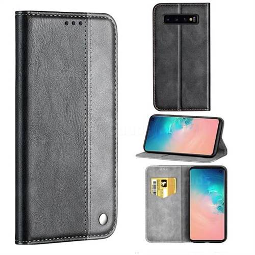 Classic Business Ultra Slim Magnetic Sucking Stitching Flip Cover for Samsung Galaxy S10 (6.1 inch) - Silver Gray