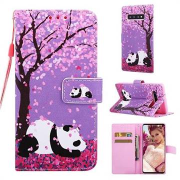 Cherry Blossom Panda Matte Leather Wallet Phone Case for Samsung Galaxy S10 (6.1 inch)