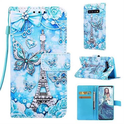 Tower Butterfly Matte Leather Wallet Phone Case for Samsung Galaxy S10 (6.1 inch)