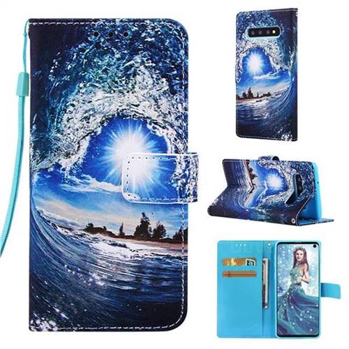 Waves and Sun Matte Leather Wallet Phone Case for Samsung Galaxy S10 (6.1 inch)