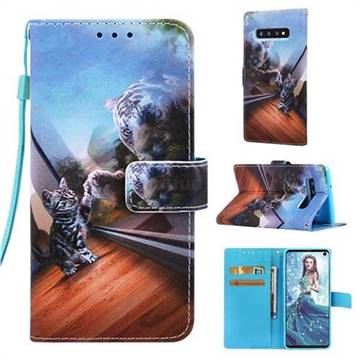 Mirror Cat Matte Leather Wallet Phone Case for Samsung Galaxy S10 (6.1 inch)