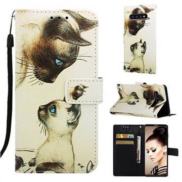 Cat Confrontation Matte Leather Wallet Phone Case for Samsung Galaxy S10 (6.1 inch)