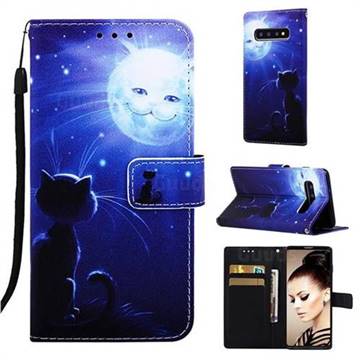 Cat and Moon Matte Leather Wallet Phone Case for Samsung Galaxy S10 (6.1 inch)