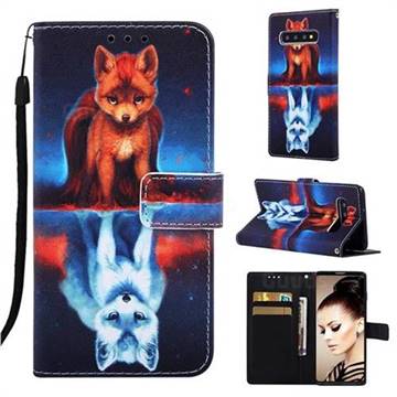 Water Fox Matte Leather Wallet Phone Case for Samsung Galaxy S10 (6.1 inch)