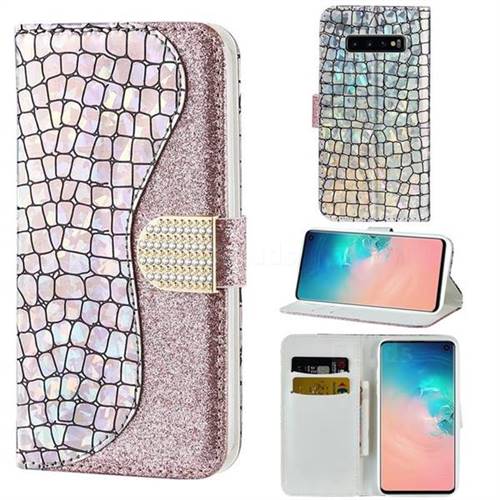 Glitter Diamond Buckle Laser Stitching Leather Wallet Phone Case for Samsung Galaxy S10 (6.1 inch) - Pink