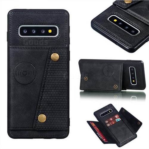 Retro Multifunction Card Slots Stand Leather Coated Phone Back Cover for Samsung Galaxy S10 (6.1 inch) - Black
