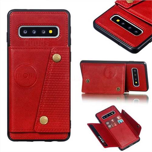 Retro Multifunction Card Slots Stand Leather Coated Phone Back Cover for Samsung Galaxy S10 (6.1 inch) - Red