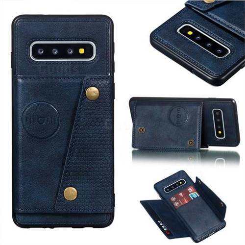 Retro Multifunction Card Slots Stand Leather Coated Phone Back Cover for Samsung Galaxy S10 (6.1 inch) - Blue