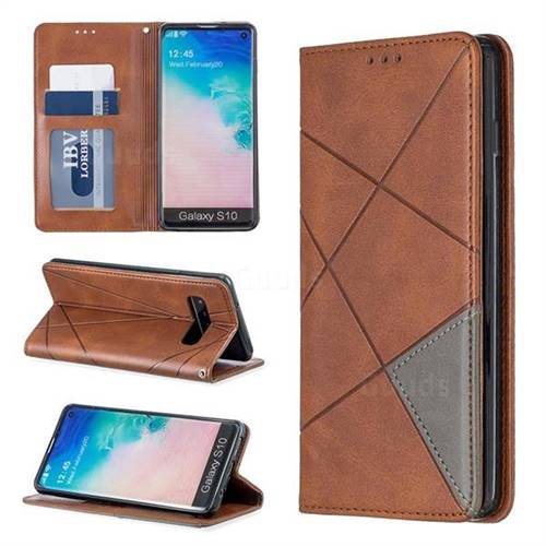 Prismatic Slim Magnetic Sucking Stitching Wallet Flip Cover for Samsung Galaxy S10 (6.1 inch) - Brown
