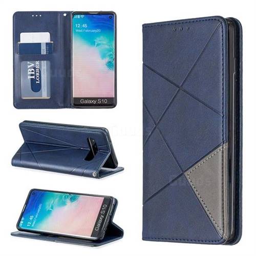 Prismatic Slim Magnetic Sucking Stitching Wallet Flip Cover for Samsung Galaxy S10 (6.1 inch) - Blue