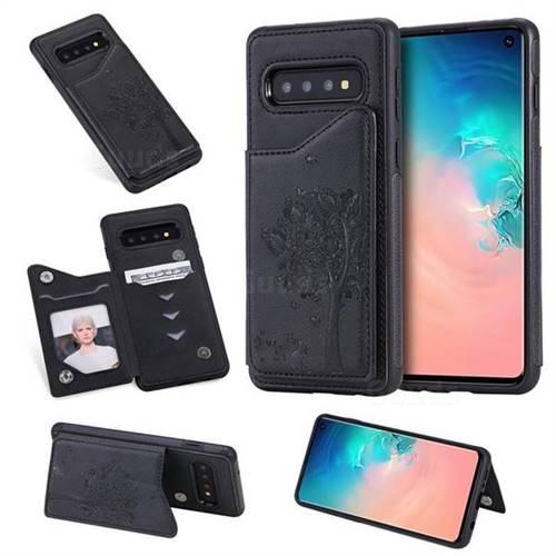 Luxury Tree and Cat Multifunction Magnetic Card Slots Stand Leather Phone Back Cover for Samsung Galaxy S10 (6.1 inch) - Black