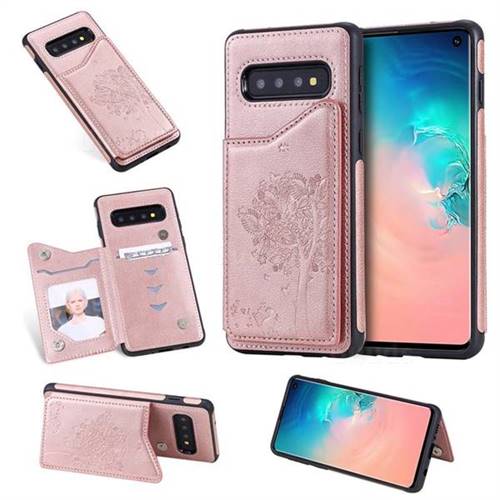 Luxury Tree and Cat Multifunction Magnetic Card Slots Stand Leather Phone Back Cover for Samsung Galaxy S10 (6.1 inch) - Rose Gold
