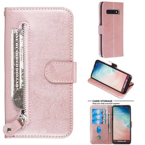 Retro Luxury Zipper Leather Phone Wallet Case for Samsung Galaxy S10 (6.1 inch) - Pink
