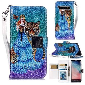 Beauty and Tiger 3D Shiny Dazzle Smooth PU Leather Wallet Case for Samsung Galaxy S10 (6.1 inch)