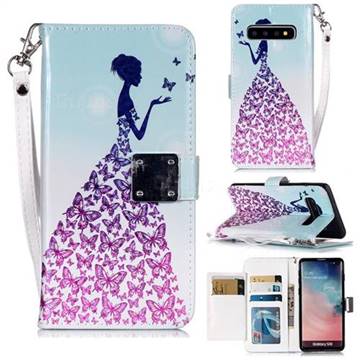 Butterfly Princess 3D Shiny Dazzle Smooth PU Leather Wallet Case for Samsung Galaxy S10 (6.1 inch)