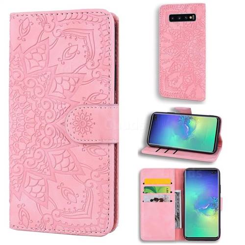 Retro Embossing Mandala Flower Leather Wallet Case for Samsung Galaxy S10 (6.1 inch) - Pink