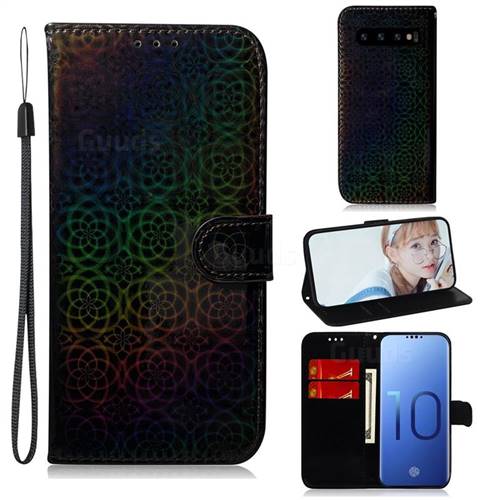 Laser Circle Shining Leather Wallet Phone Case for Samsung Galaxy S10 (6.1 inch) - Black