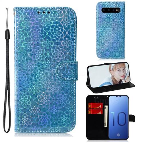Laser Circle Shining Leather Wallet Phone Case for Samsung Galaxy S10 (6.1 inch) - Blue