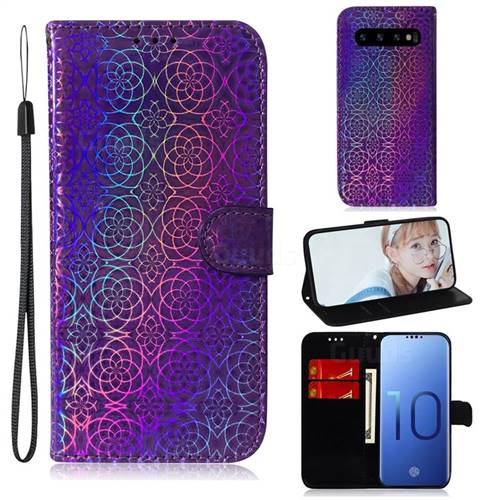 Laser Circle Shining Leather Wallet Phone Case for Samsung Galaxy S10 (6.1 inch) - Purple