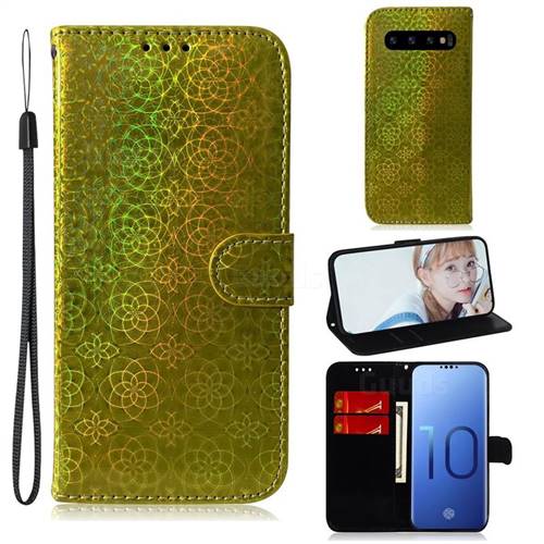 Laser Circle Shining Leather Wallet Phone Case for Samsung Galaxy S10 (6.1 inch) - Golden