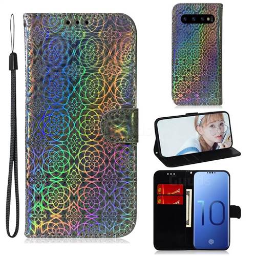 Laser Circle Shining Leather Wallet Phone Case for Samsung Galaxy S10 (6.1 inch) - Silver