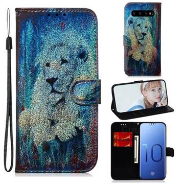 White Lion Laser Shining Leather Wallet Phone Case for Samsung Galaxy S10 (6.1 inch)