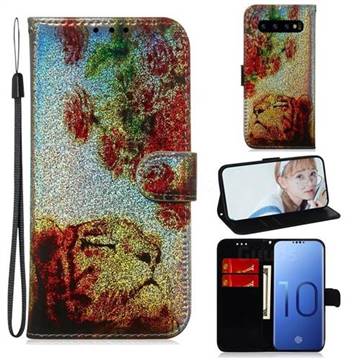 Tiger Rose Laser Shining Leather Wallet Phone Case for Samsung Galaxy S10 (6.1 inch)