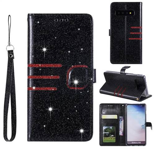 Retro Stitching Glitter Leather Wallet Phone Case for Samsung Galaxy S10 (6.1 inch) - Black